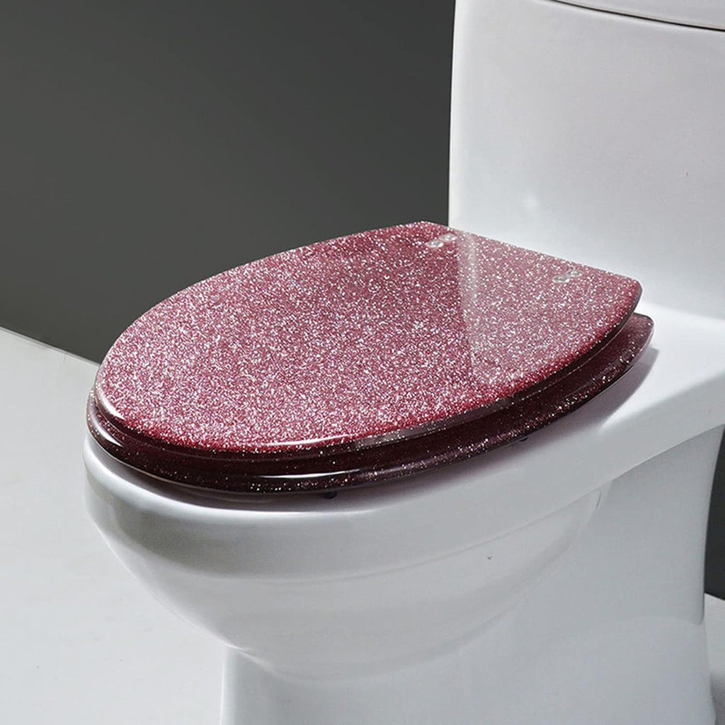 Glitter Toilet Seat Slow Close Resin Toilet Seat Round, Sparkling Toilet Seat for Bathroom - Decorative Glam Toilet Seat Easy Clean,Silver(Pink)