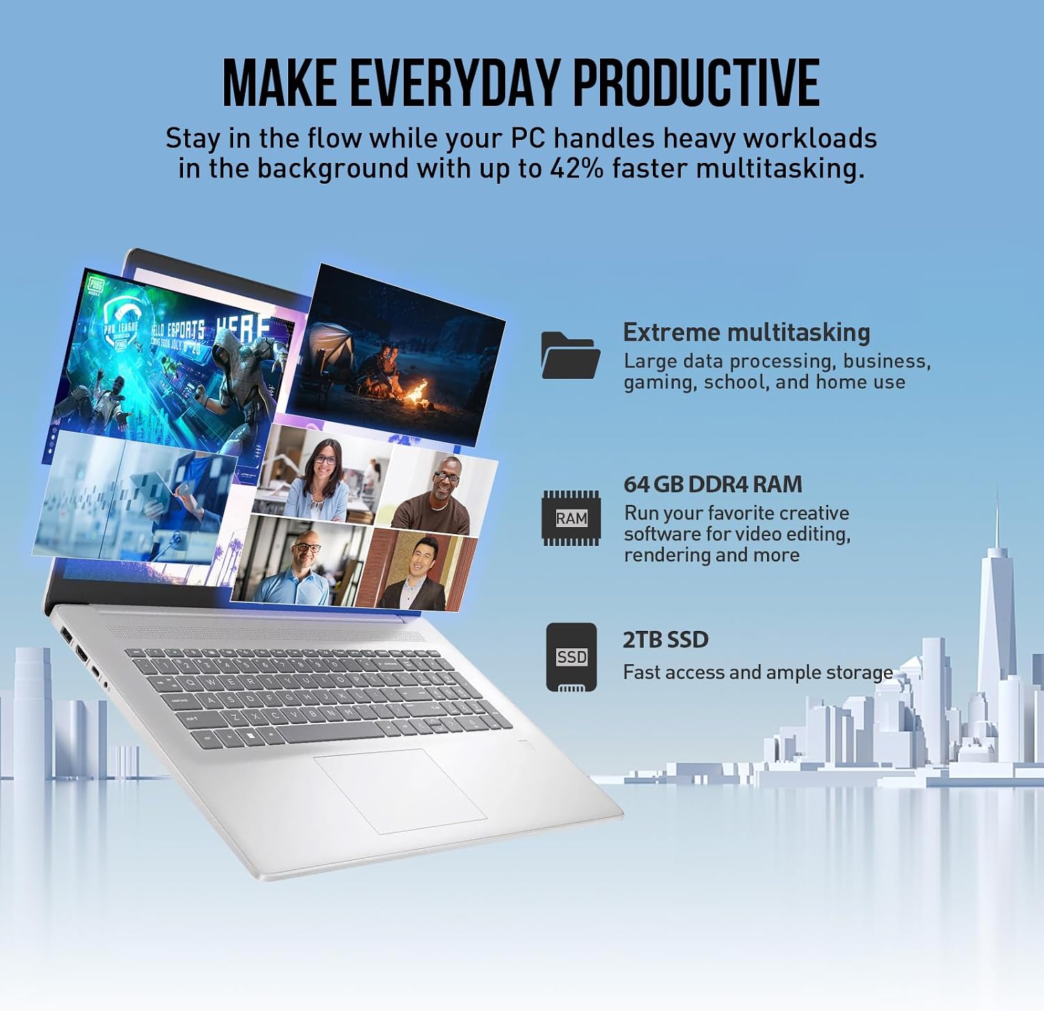 HP 17 Inch Laptop Touchscreen Computer, 17.3' HD+ Touch Screen Business Laptop PC, Intel Core i7, 64GB RAM 2TB SSD, Windows 11 Pro, Number Pad, Fingerprint