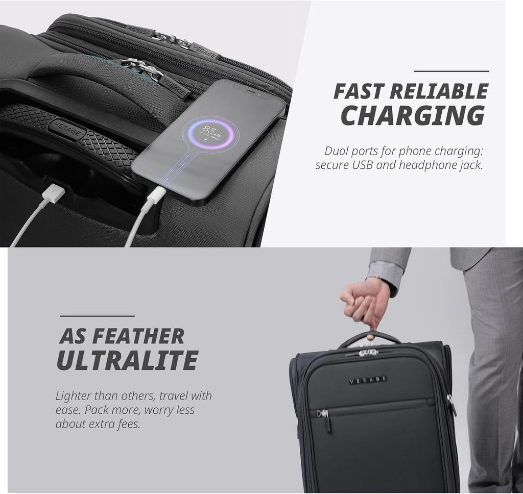 Verage Under Seat Luggage with Wheels, Softside Small Suitcase Spinner Carry On Luggage Bags for Airlines Airplanes Short Trip Men Women (Grey, 14-Inch Underseat)