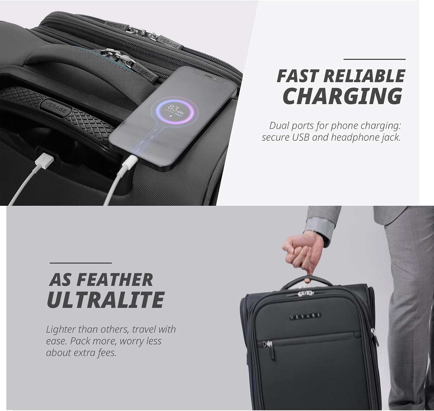 Verage Under Seat Luggage with Wheels, Softside Small Suitcase Spinner Carry On Luggage Bags for Airlines Airplanes Short Trip Men Women (Grey, 14.5-Inch Plus Underseat)