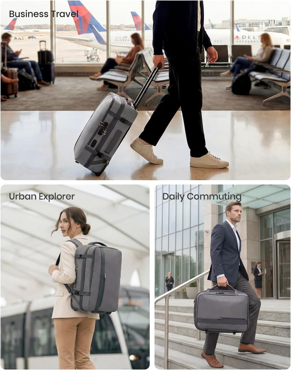 Fanwoli Rolling Vacuum Backpack Travel with One-Button Compression, Expandable Carry-On Suitcase Luggage, Approved TSA Lock & Water-Proof Laptop Compartment for Outdoor/Family/Business Trips