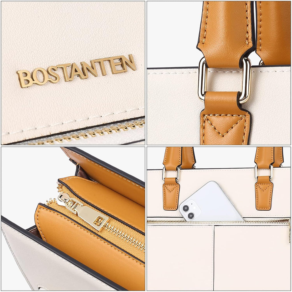 BOSTANTEN Leather Briefcase for Women Vintage 15.6 inch Laptop Bag for Women Business Tote Shoulder Handbag