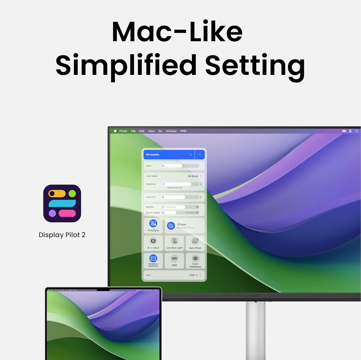 BenQ MA270U 27' 4K 3840x2160 Monitor for MacBook Pro/Air Dual USB-C Mac Color Match USB Hub Brightness & Volume Control on Mac Height & Tilt Adj Stand (Renewed)