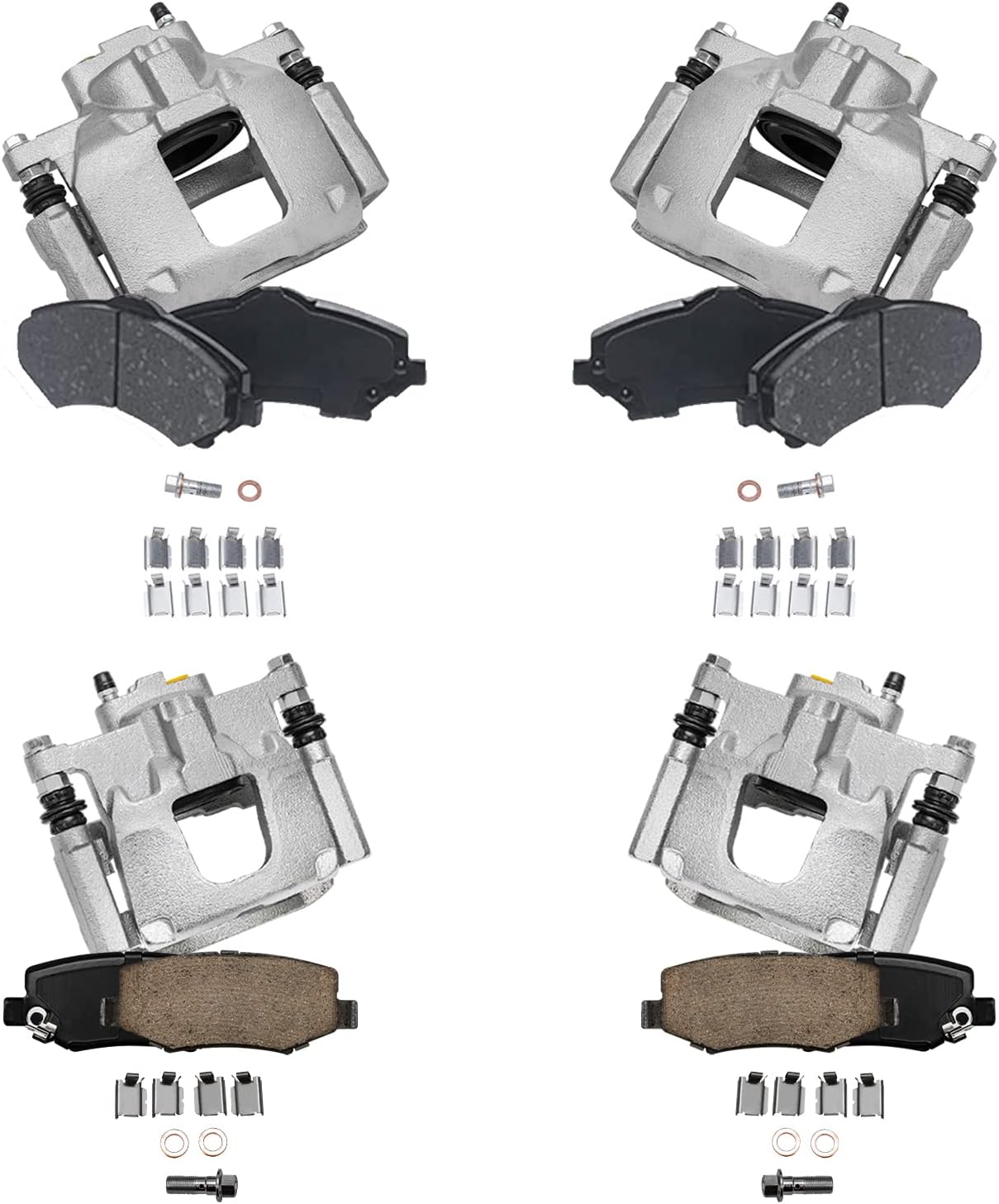 Detroit Axle - Brake Kit for 2007-2012 Jeep Wrangler 2008-2012 Liberty 2007-2010 Dodge Nitro Ceramic Brakes Pads Brake Calipers with Bracket Front & Rear 2009 Replacement
