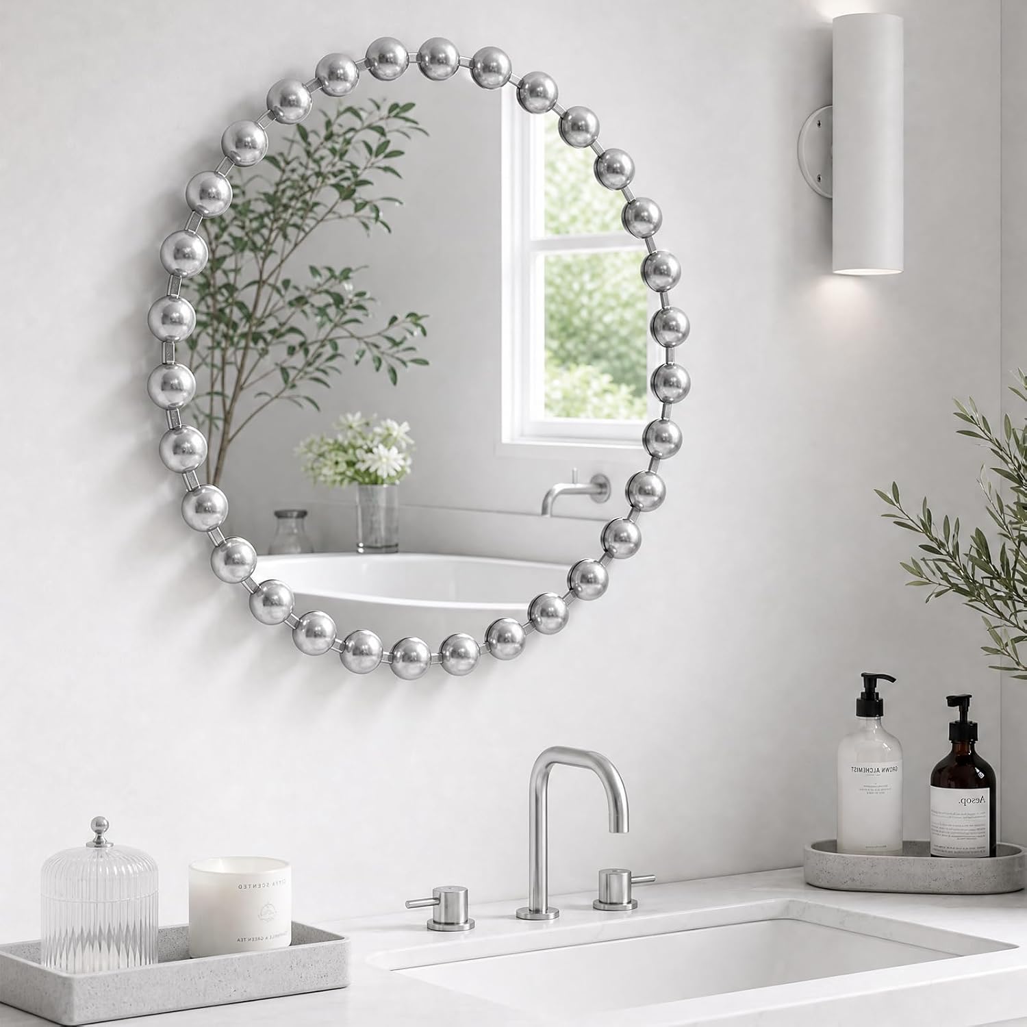 Madison Park Round Mirror, Metal Frame Circle Mirror 36 inch, Wall Art Decor Mounted Hanging for Entryway, Bathroom, hallway, Living Room, Vanity, Marlowe, Silver