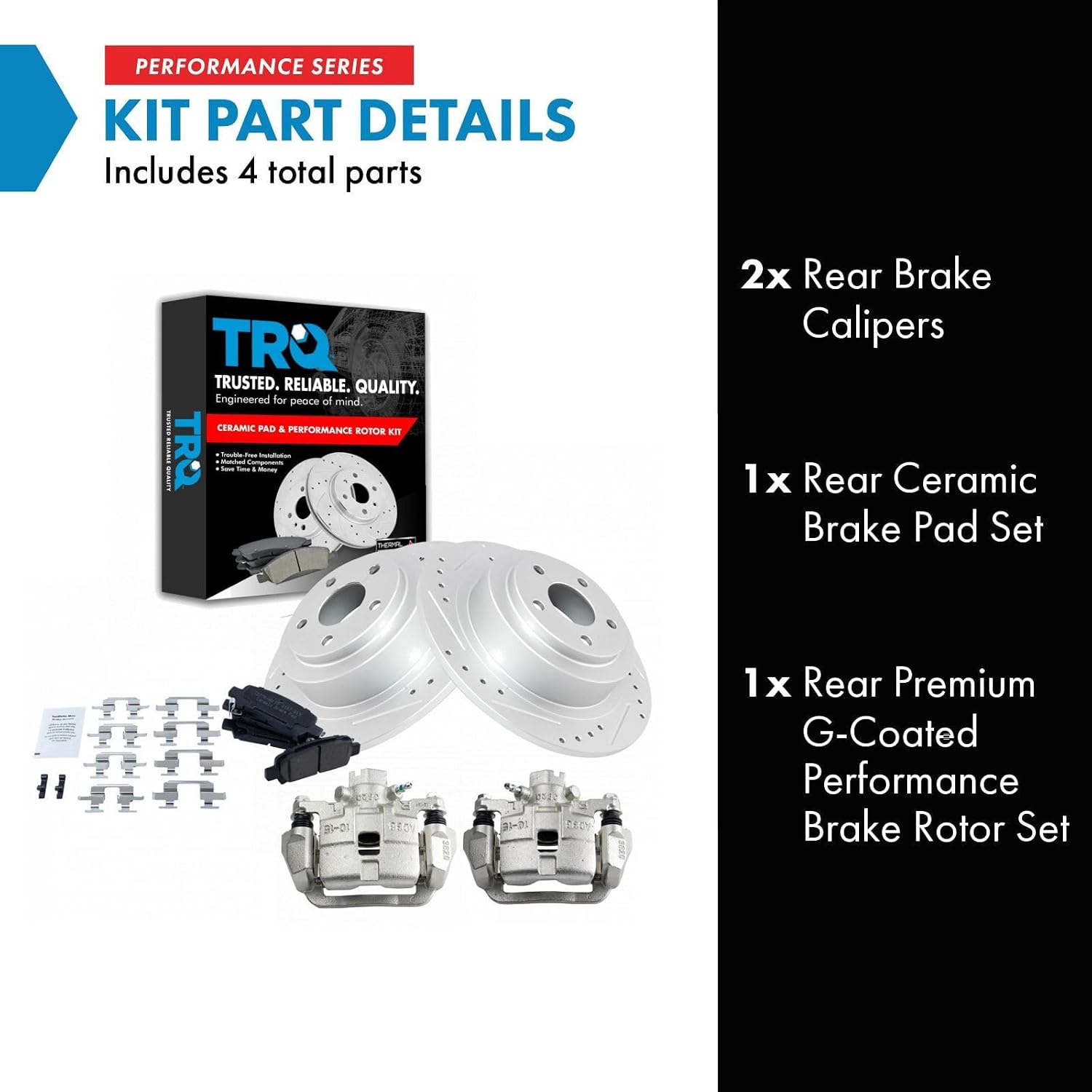 TRQ Performance Rear Brake Pad and Rotor Set Ceramic Drilled Slotted Coated Rotors Calipers Compatible with 2003-2006 Subaru Baja 2000-2004 Outback