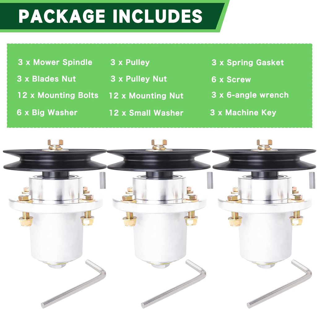Spindle Assembly 037-2000-00 037-2050-00 with 033-4890-00 Pulley Fit for Bad Boy MZ & MZ Magnum 54' Deck, Bad Boy ZT Avenger 54' Deck Lawn Mower (3 Pack)