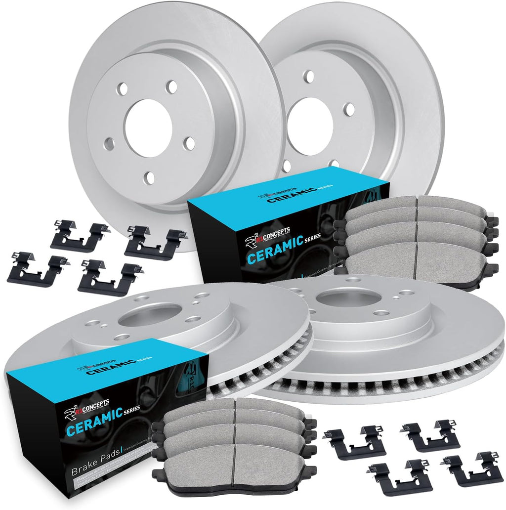 R1 Concepts Front and Rear Brake Kit Fits 2019-2025 Lexus ES300h, ES350, Toyota RAV4; 2019-2022 Lexus UX200, Toyota Avalon| Ceramic Pads, Blank Rotors| Hardware| 12.0' Front & 11.1' Rear