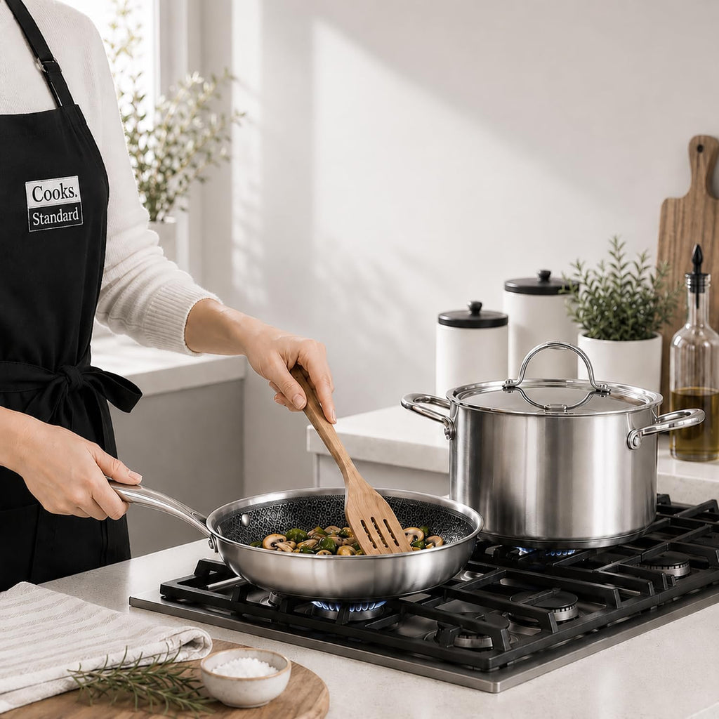 Cooks Standard 12-Piece Multi-Ply Clad Stainless Steel Cookware Set | Includes Nonstick Fry Pan, Saucepan, Steamer & Stockpot with Lid. Aluminum Core for Even Heat. Oven & Dishwasher Safe