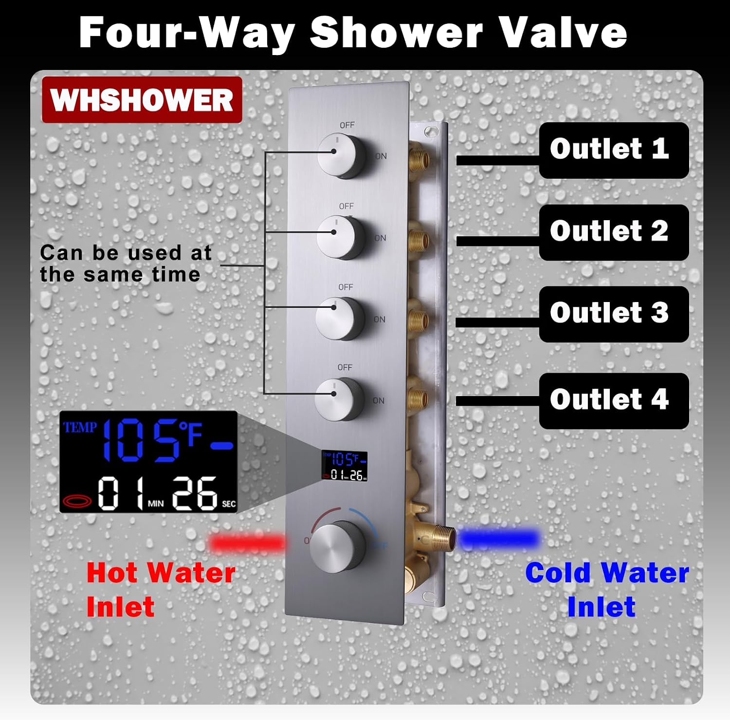 Brushed Nickel Ceiling Full Body Shower System With Dual Shower Heads 12' Top Shower & 8' Side Spray Hand Shower and Waterfall Tub Spout,Digital Display Shower Set