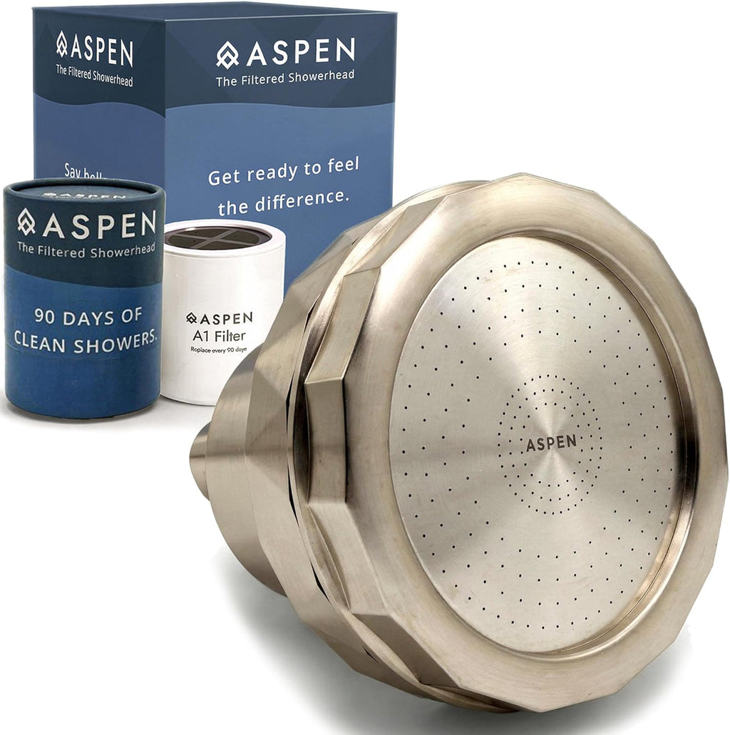 Aspen Filtered Shower Head for Healthy Hair & Skin | Removes Chlorine, Hard Water & Heavy Metals | High Pressure Shower Head with Filter | Water Softener | KDF-55