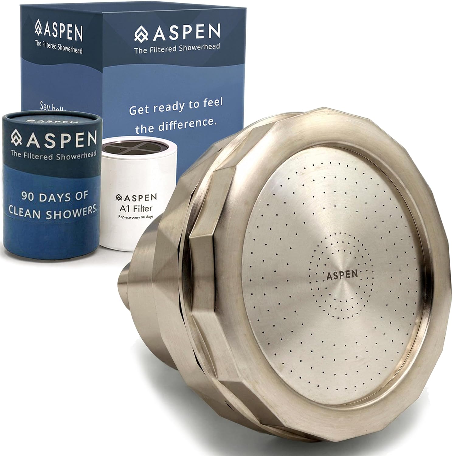 Aspen Filtered Shower Head for Healthy Hair & Skin | Removes Chlorine, Hard Water & Heavy Metals | High Pressure Shower Head with Filter | Water Softener | KDF-55