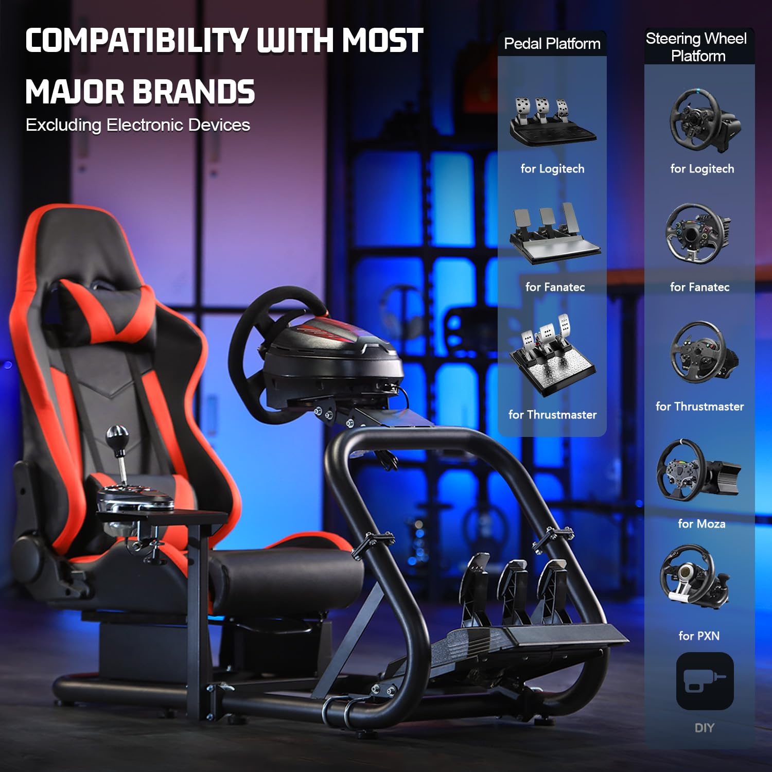 Marada 50mm Stable Round Tube Sim Racing Rig Racing Simulator Cockpit with Red Seat Fit for Logitech G29 G920 G923, for Thrustmaster T300RS, for Fanatec, for Moza, No Steering Wheel, Pedal, Handbrake
