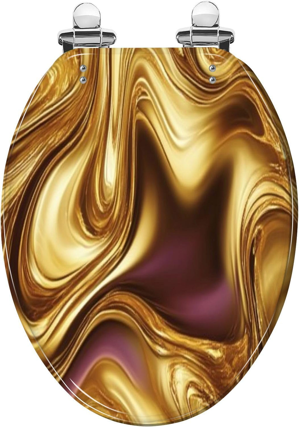 Elongated Toilet Seat Liquid abstract swirl fluid gold silver bronze Resin Toilet Seat Slow Quiet Close Lid with Quick-Release Hinges Cover Bumpers Easy to Clean Install