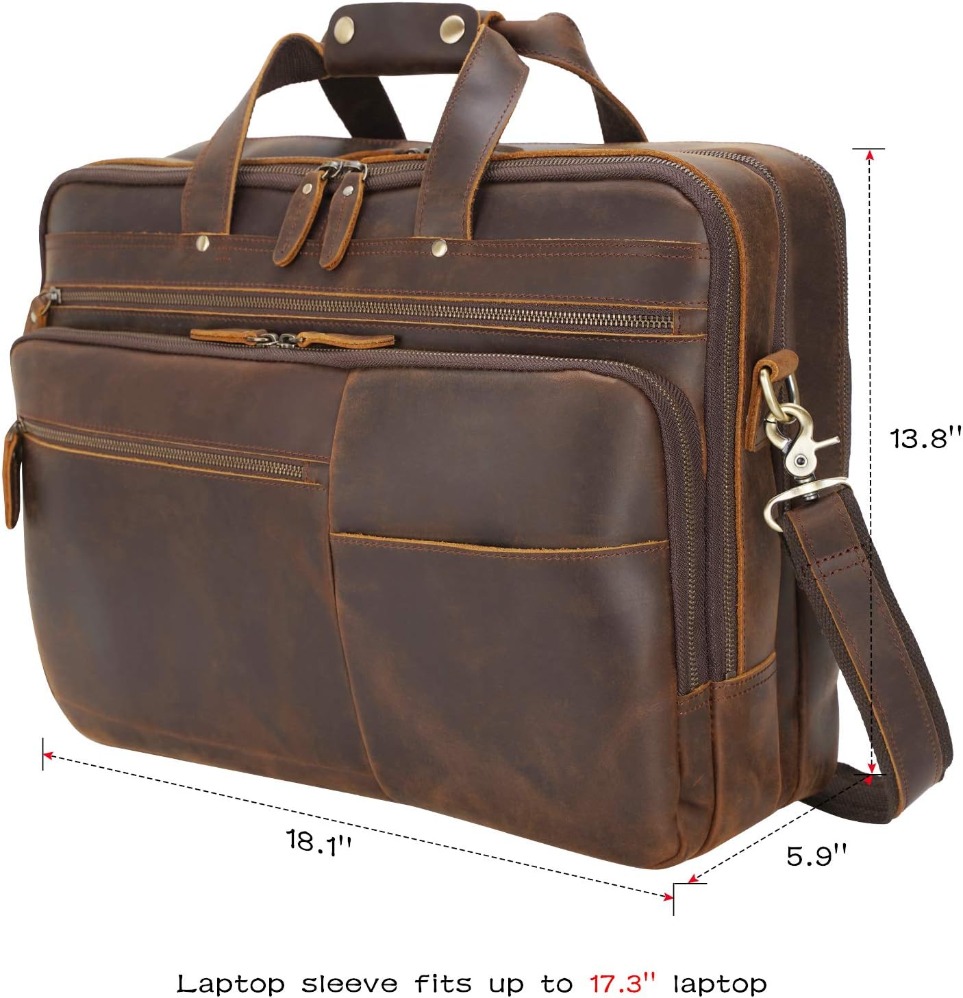 Polare X-Large 18' Full Grain Leather Briefcase For Men Business Travel Case Messenger Bag Fits 17.3' Laptop