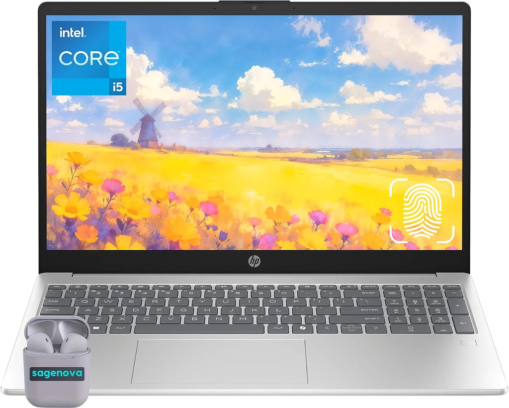 HP 15.6' Business Laptop Computer, 12GB RAM 512GB Storage (256GB SSD+256GB Docking Station Set), 10-Core Intel Core i5, Windows 11, Fingerprint Reader, Backlit Keyboard, SageNova Earphones