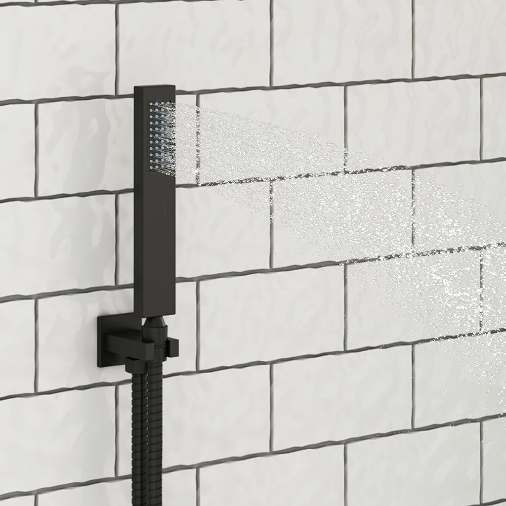 CASAINC Ceiling Mounted Shower System 12 Inch Rain Shower Head with Handheld Spray & 6 Inch Shower Head, Multifunctional Shower Faucet Set with Water Temperature Display (Matte Black)