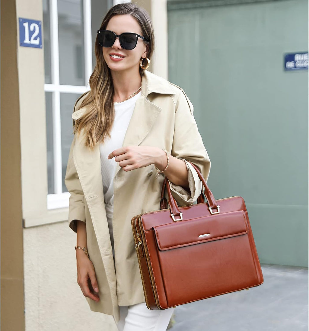 CLUCI Briefcase for Women Oil Wax Leather Business 15.6 Inch Laptop Handbag Vintage Slim Large Shoulder Work Bag | Oil Wax Leather, Business, 15.6 Inch, Laptop, Vintage, Slim