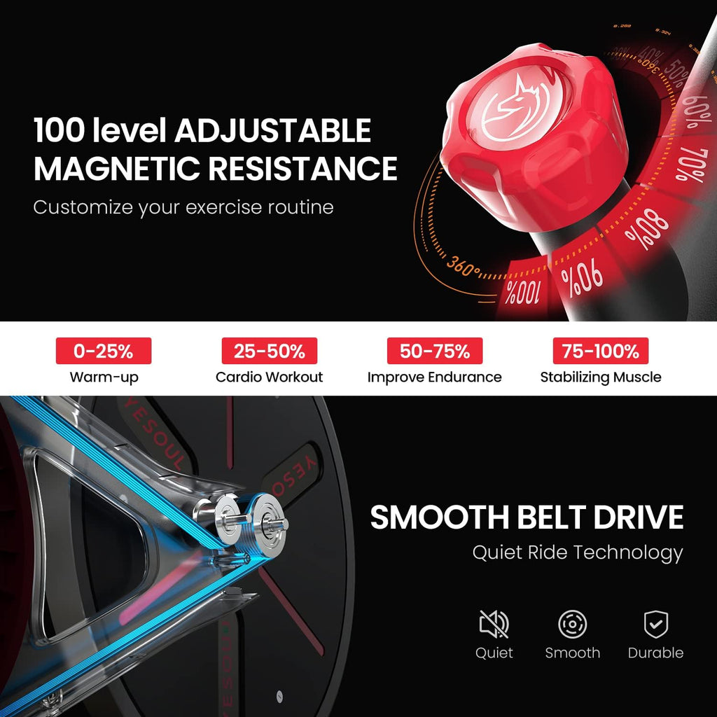 Yesoul Black Exercise Bike for Home, Low Noise Indoor Cycling Bike for Home Gym Electric Stationary Bike with Tablet Mount & Comfortable Seat Cushion for Women Apartment Workout Bike for Fitness