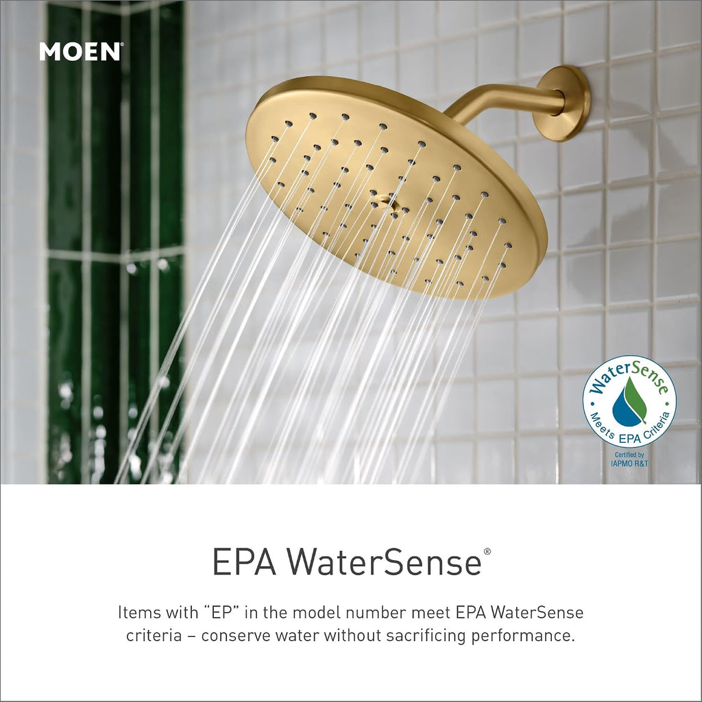 Moen S6364EPBG Velocity Eco-Performance 2-Function Square Rainshower Shower Head Featuring Immersion Technology, 8.5-Inch, Brushed Gold