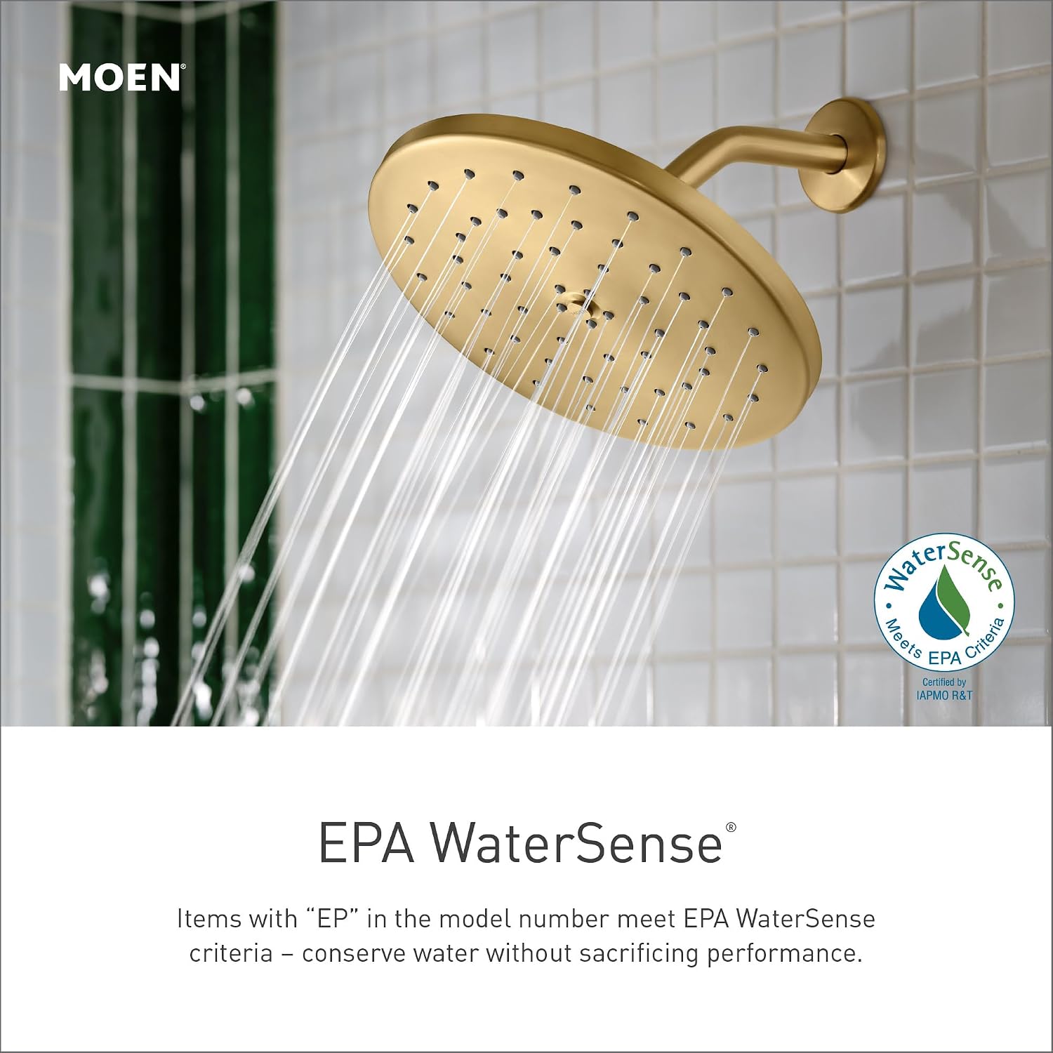 Moen S6364EPBG Velocity Eco-Performance 2-Function Square Rainshower Shower Head Featuring Immersion Technology, 8.5-Inch, Brushed Gold