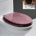 Resin Glitter Toilet Seat, Soft Close & Easy Clean, Oval 36 * 42cm, Top Fixing, Silver(Pink)