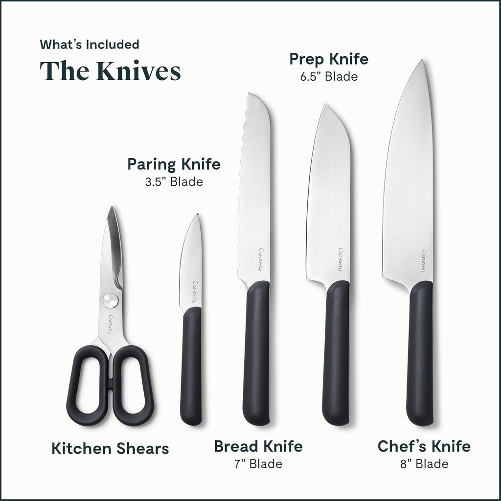 Caraway Kitchen Prep & Cutting Board Set - Kitchen Knife Set & Wooden Utensil Set & 3 Wood Cutting Boards - Non-Toxic Materials - Includes Organizers - Charcoal