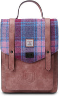 Islander Carloway Backpack for Men & Women, With Laptop Sleeve, Harris Tweed Vegan Leather (Pink and Blue Tartan)