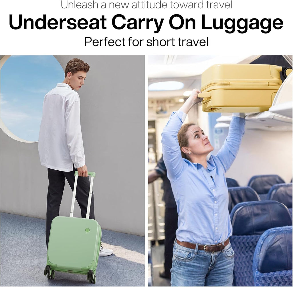 mixi 14 Inch Underseat Luggage Carry on Suitcase Free Boarding Personal Item Suitcases with Spinner Wheels Hardshell Lightweight PC for Short Travel, Lark Yellow