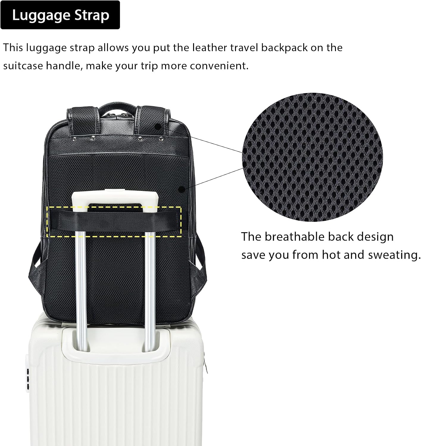 LANNSYNE Leather Backpack For Men, 15.6' Leather Laptop Backpack Hiking Travel Bag Camping Rucksack