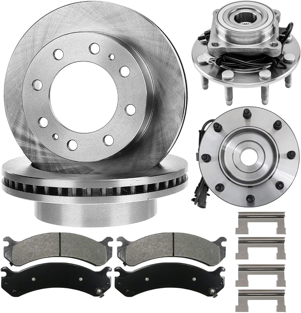 Front Brake Kit Replacement for Chevy Suburban 2500 2002 2003 2004 2005 2006, for Silverado GMC Yukon XL 1500 2500 3500 HD Brake Pads and Rotors with Wheel Bearing, Front Brakes 12.8' [4WD]