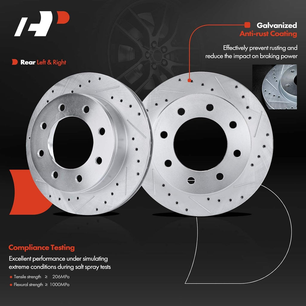 A-Premium 12.99 in(330mm) Rear Drilled and Slotted Disc Brake Rotors + Ceramic Pads Kit Compatible with Select Chevy, GMC and Hummer - Silverado 1500 HD, Suburban, Sierra 1500, Yukon XL 2500, H2