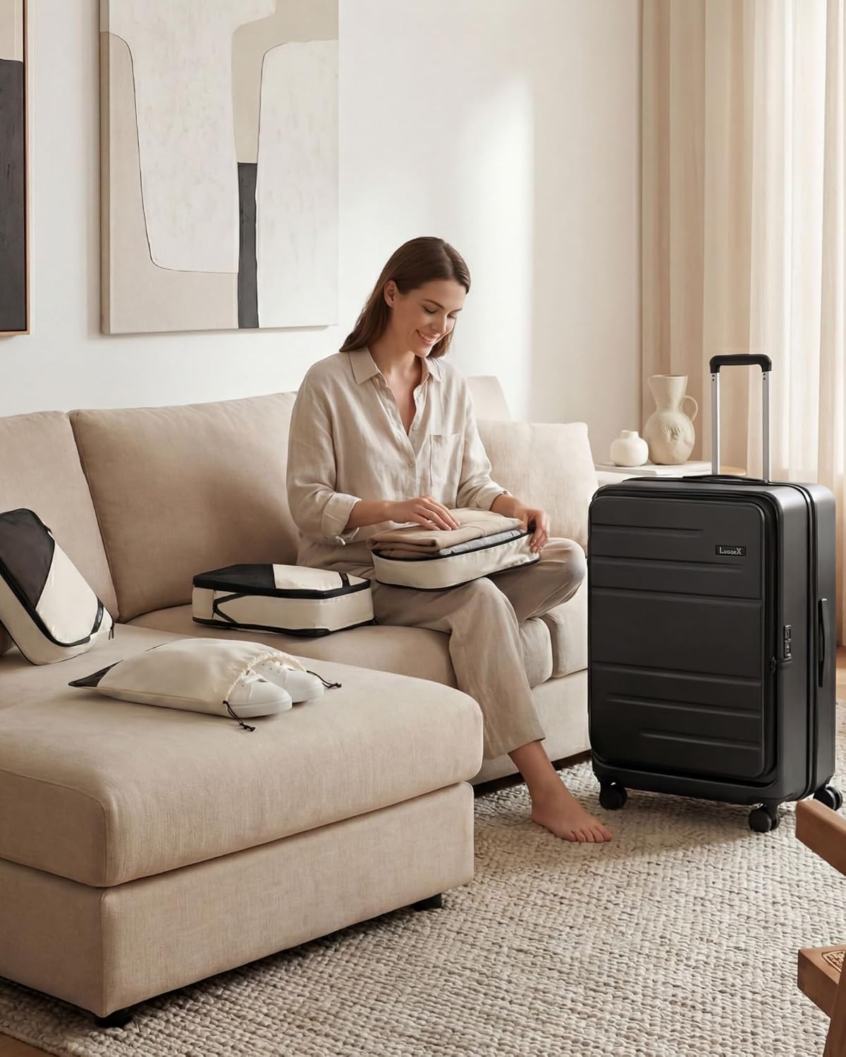 LUGGEX Checked Suitcase Top Opening, Travel Packing Cubes Bundle – Travel Essentials (FX-Lite, Bigger 28 Inch, 105L-115L)