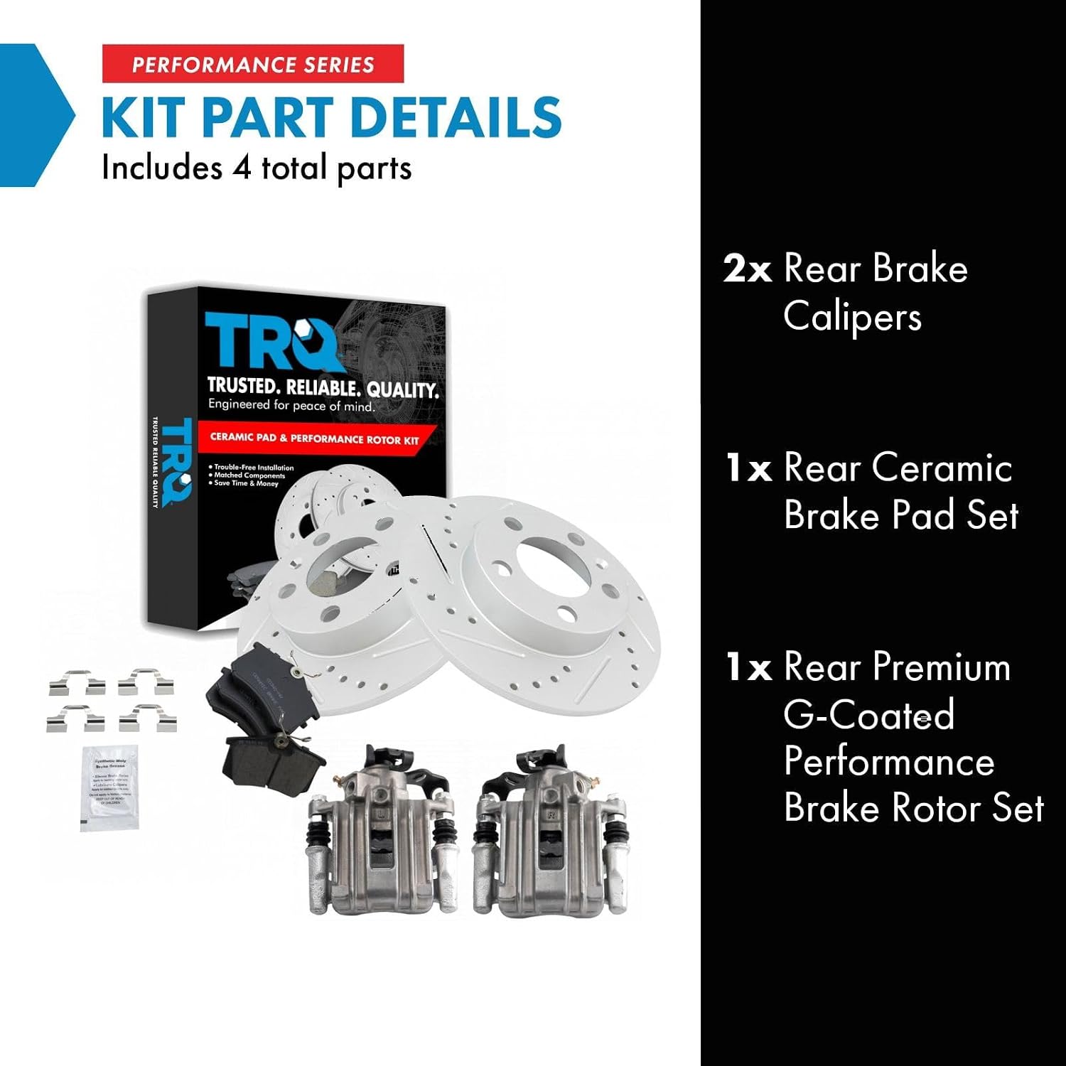 TRQ Performance Rear Brake Pad and Rotor Set Ceramic Solid Rotors Calipers Compatible with 2007-2010 Volkswagen Beetle