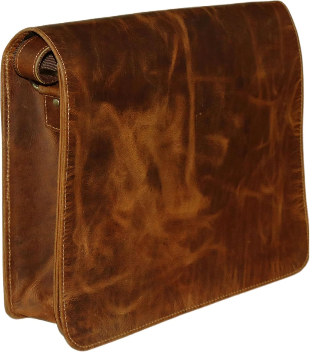 13' leather messenger bag laptop case office briefcase gift for men computer distressed shoulder bag