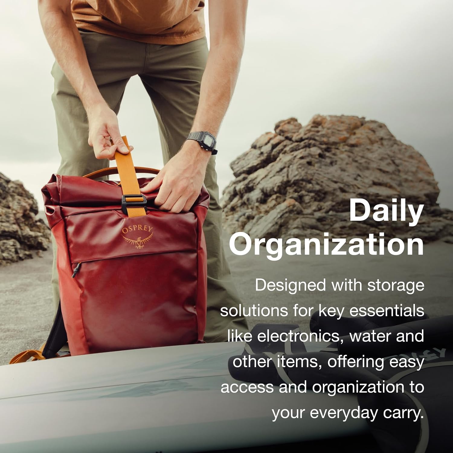 Osprey Transporter Roll Top Laptop Backpack, Tan Concrete