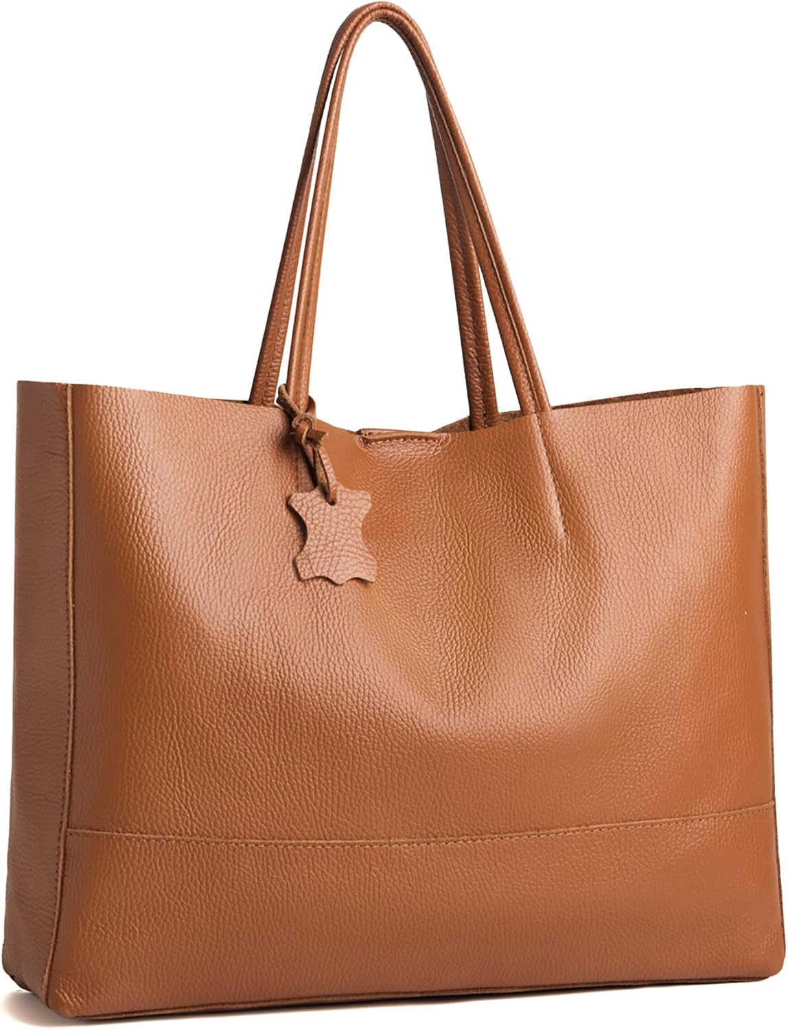 Italian Leather Tote Bag for Women - Large Shoulder Shopper, Fits 16' Laptop, Keychain Holder, Made in Italy