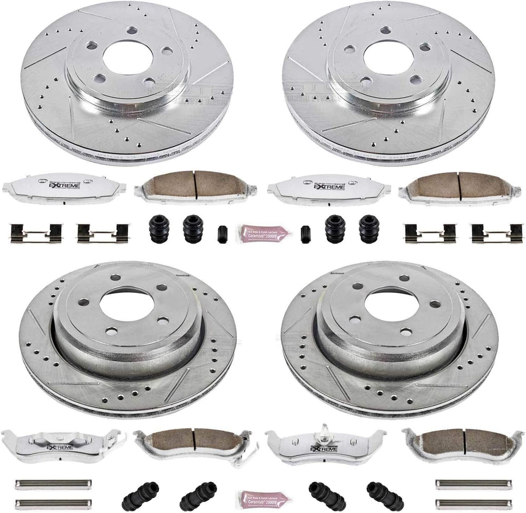 PowerStop Front and Rear Brake Kit for Ford Crown Victoria 2003-11 |Mercury Grand Marquis 2003-11 |Marauder 2003-04 - Carbon-Fiber Ceramic Z26 Brake Pads + Drilled & Slotted Rotors Upgrade, K1365-26