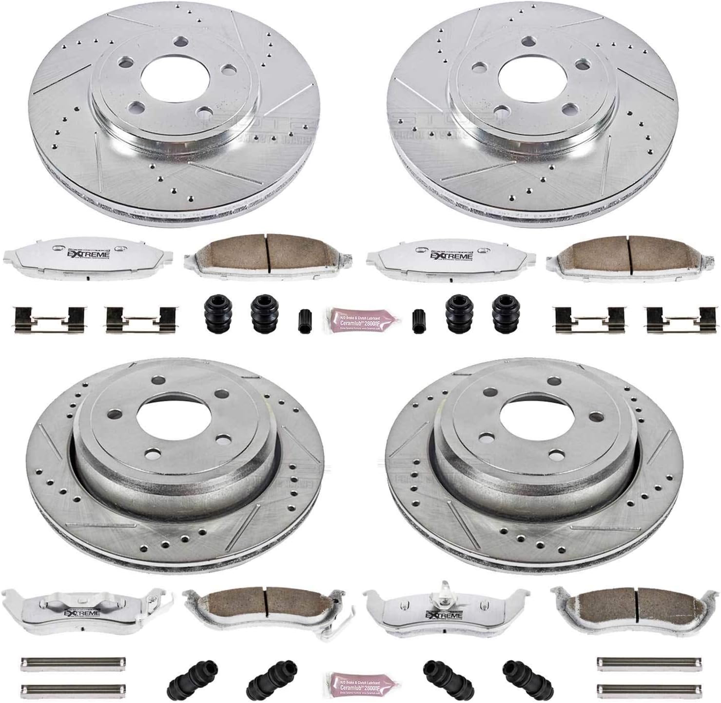 PowerStop Front and Rear Brake Kit for Ford Crown Victoria 2003-11 |Mercury Grand Marquis 2003-11 |Marauder 2003-04 - Carbon-Fiber Ceramic Z26 Brake Pads + Drilled & Slotted Rotors Upgrade, K1365-26