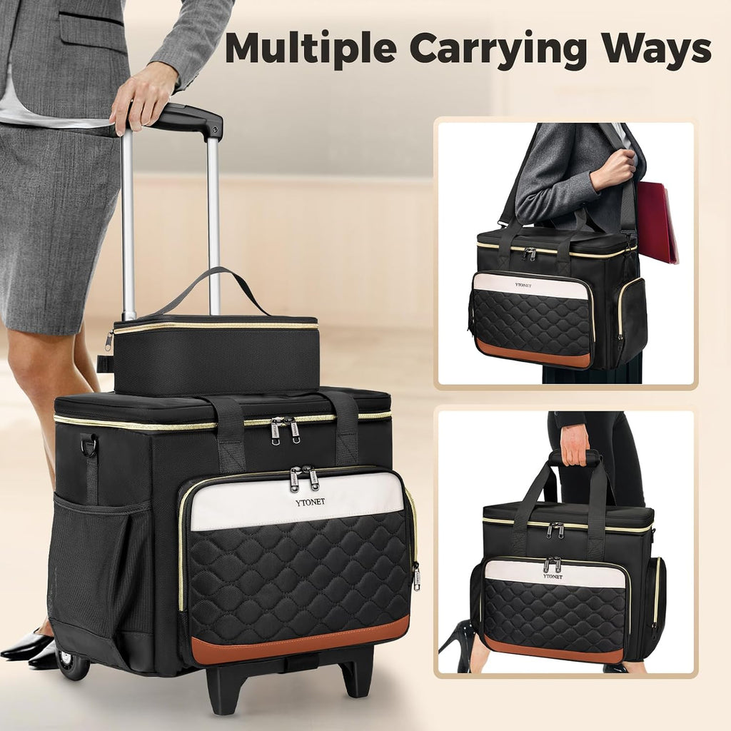 Ytonet Rolling Teacher Bag with Insulated Lunch Carrier & Rolling Laptop Bag with Large Cup Holder