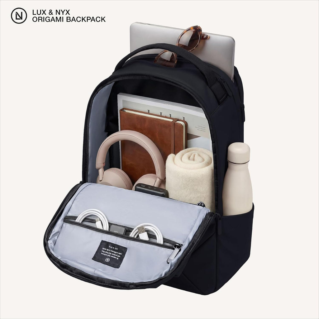 Lux & Nyx Origami Laptop Backpack for Work and Travel - Fits 16' MacBook Pro - Lightweight Business Bag - Men and Women (Black)