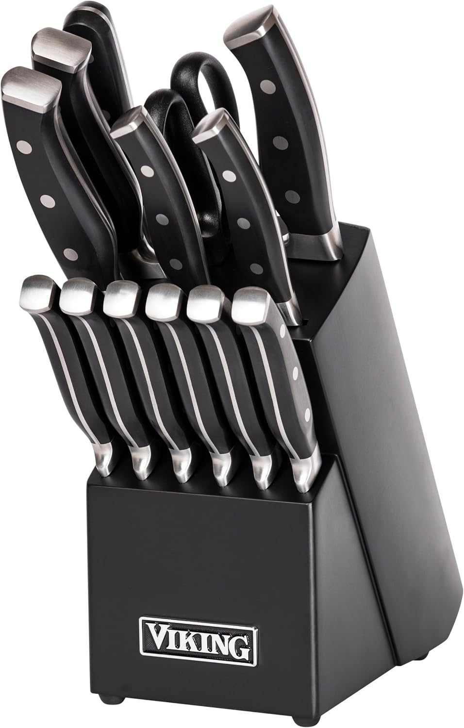Viking 14 Piece Kitchen Knife Set with Black Block, Cutlery Set with Stainless Steel Blades and Ergonomic Handles, Dishwasher Safe