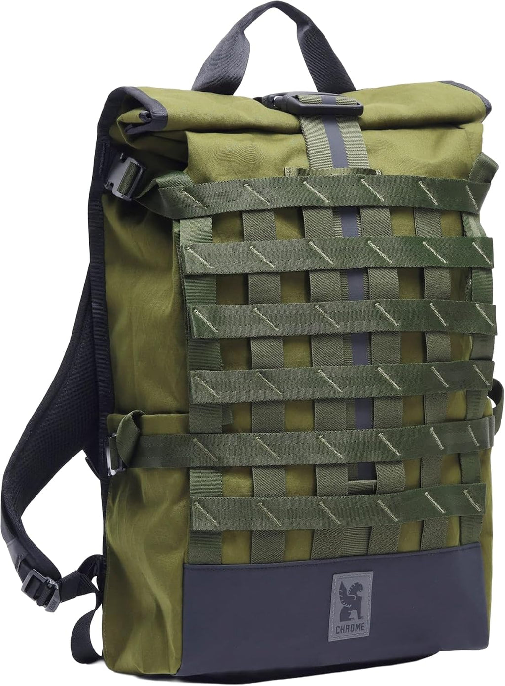 Chrome Industries Barrage 22L Moss X Roll-Top Backpack – Water Resistant Bag for Work, School, Travel – Features Cargo Net & Laptop Pocket