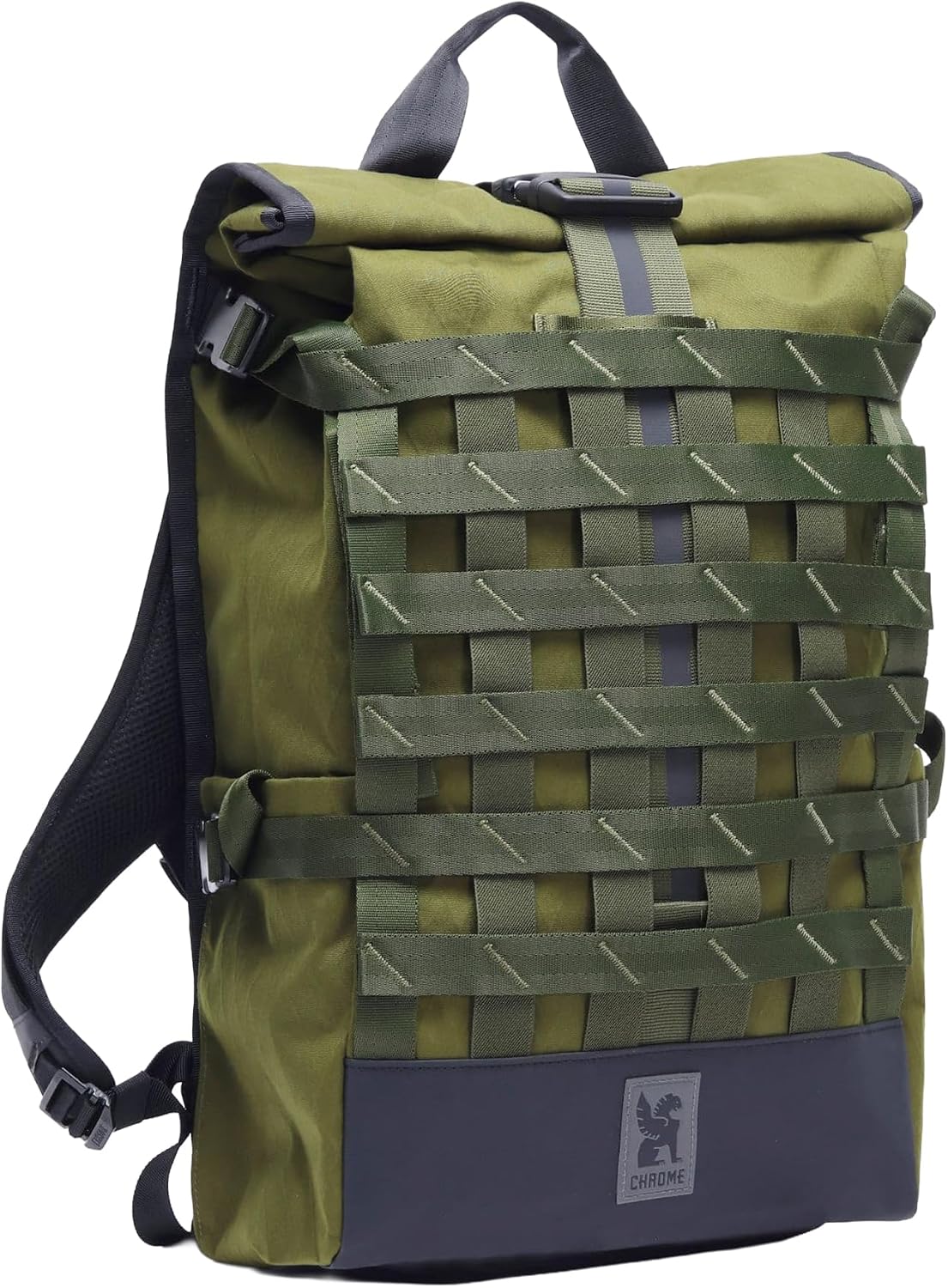 Chrome Industries Barrage 22L Moss X Roll-Top Backpack – Water Resistant Bag for Work, School, Travel – Features Cargo Net & Laptop Pocket