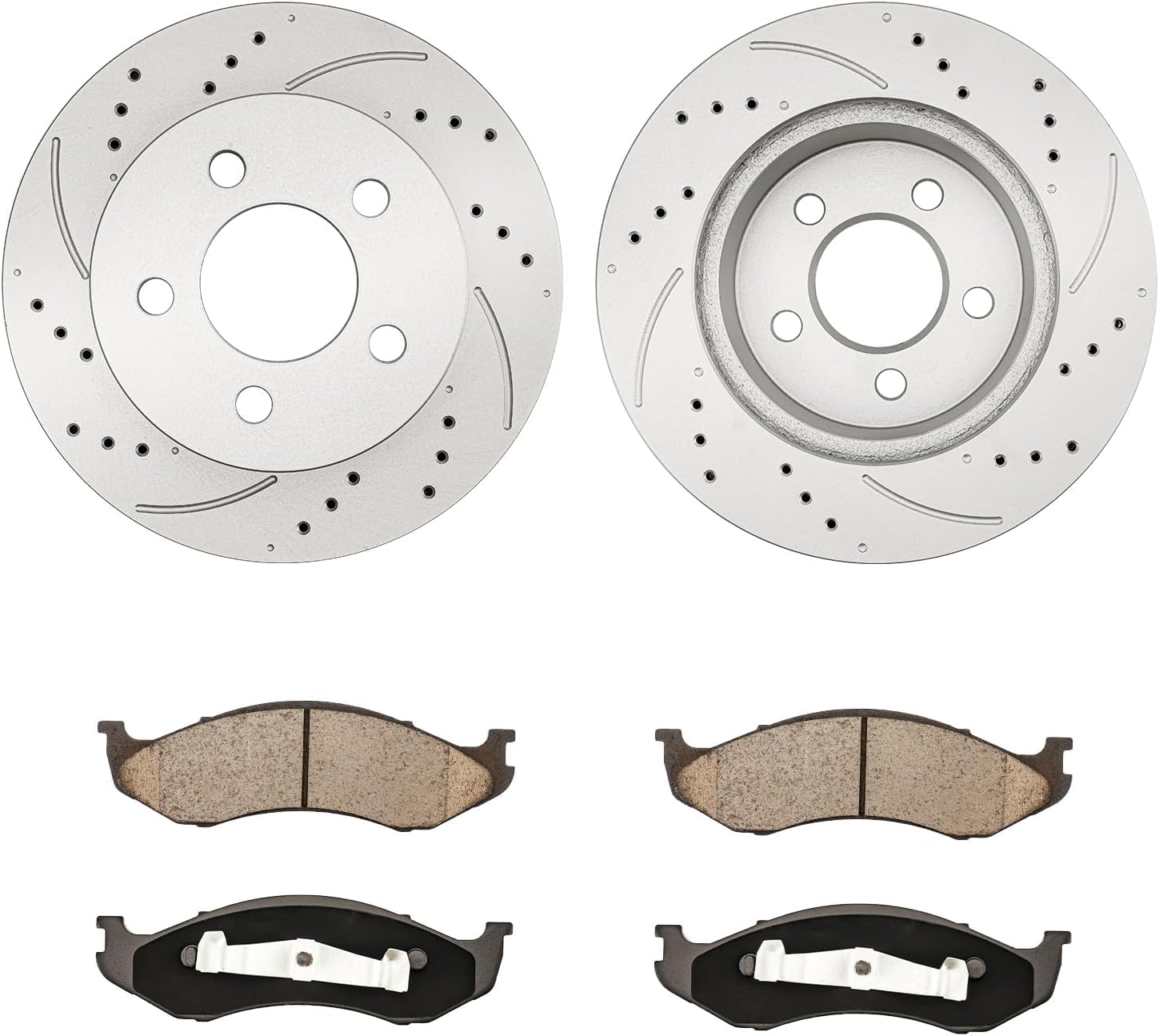 KAX Front Brake Kit, Drilled and Slotted Brake Rotors, Ceramic Brake Pads | FitsWrangler 1999-2006, Cherokee 1999-2001, Automotive Replacement Brake Kit