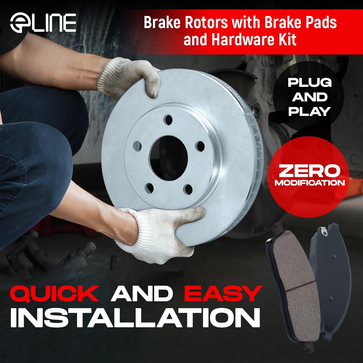 R1 Concepts Front and Rear Brake Kit Fits 1996-1999 Ford Taurus; 2001-2005 Ford Taurus, Mercury Sable; 1995-2002 Lincoln Continental| Ceramic Pads, Blank Rotors| Hardware| 11.6' Front & 10.1' Rear