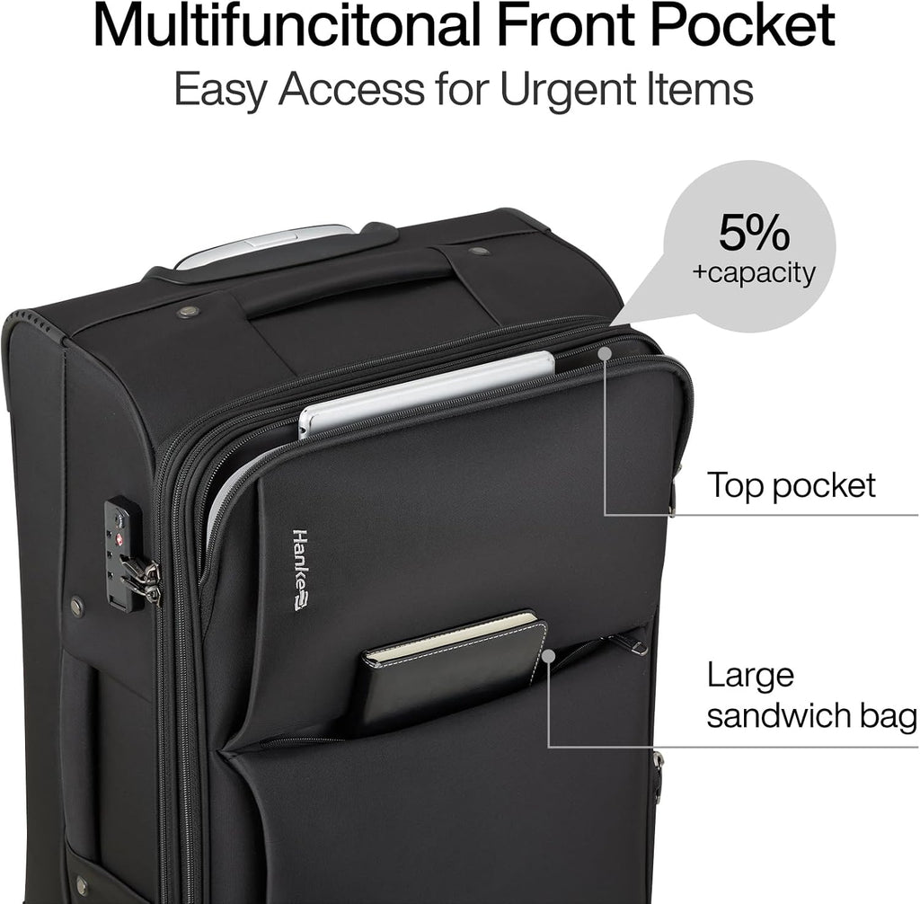 Hanke 24 Inch Luggage Expandable Softside Checked Suitcases with Spinner Wheels, Upright Rolling Luggage Suitcases Travel TSA Luggage Bag for Women Men(Black)