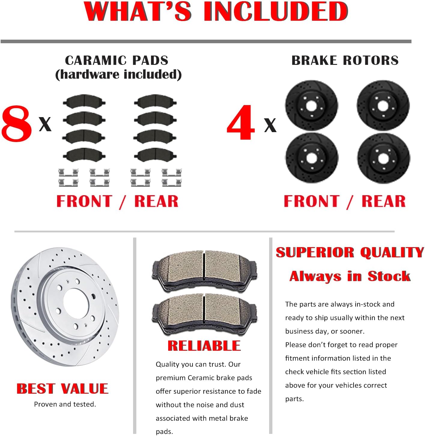 Front and Rear Drilled and Slotted Brake Rotors Ceramic Brake Pads Brake Kit Suitable for Cadillac Escalade GMC Yukon Chevy Silverado 1500 Tahoe