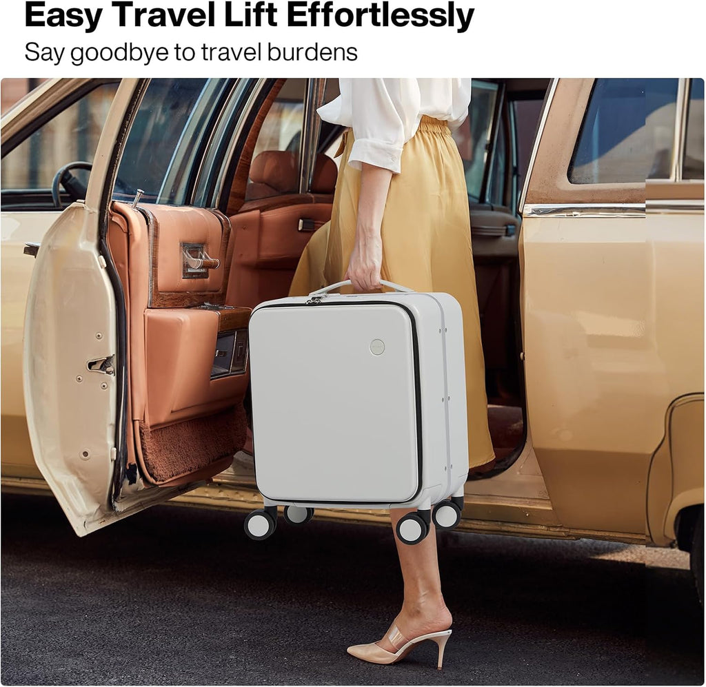 mixi 17x14x9 Carry On Luggage Underseat PC Hard Shell Suitcase Top Opening Aluminum Frame Travel Suitcases with Wheels, Smoke White