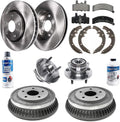 Detroit Axle - 4WD Wheel Bearing Hubs Brake Kit for 1994-1999 Dodge Ram 1500 [5 Lug 2-Wheel ABS] Front Brake Rotors Ceramic Brakes Pads Rear Brake Drums Shoes Front Wheel Bearing Hubs Replacement
